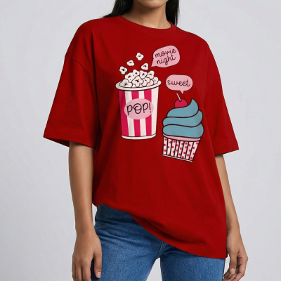 Drop shoulder T-shirt for Women (Red)